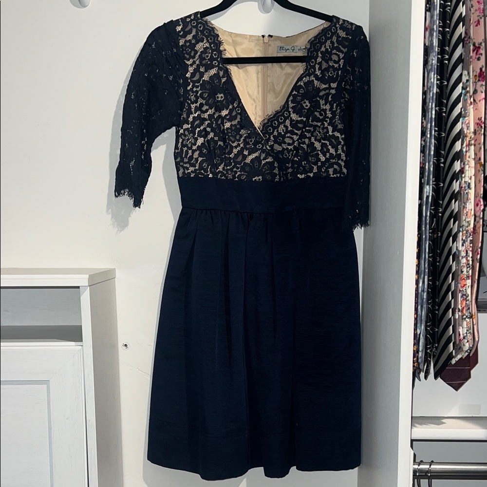 Eliza J Black and Cream Lace Midi Dress